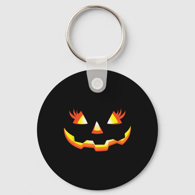 Jack O Lantern Face Pumpkin Eyelashes Halloween Co Key Ring (Front)