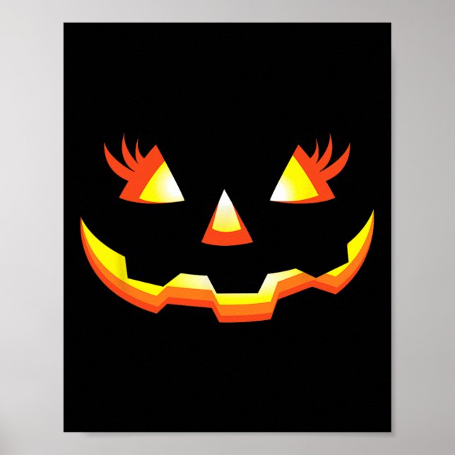 Jack O Lantern Face Pumpkin Eyelashes Halloween Co Poster (Front)