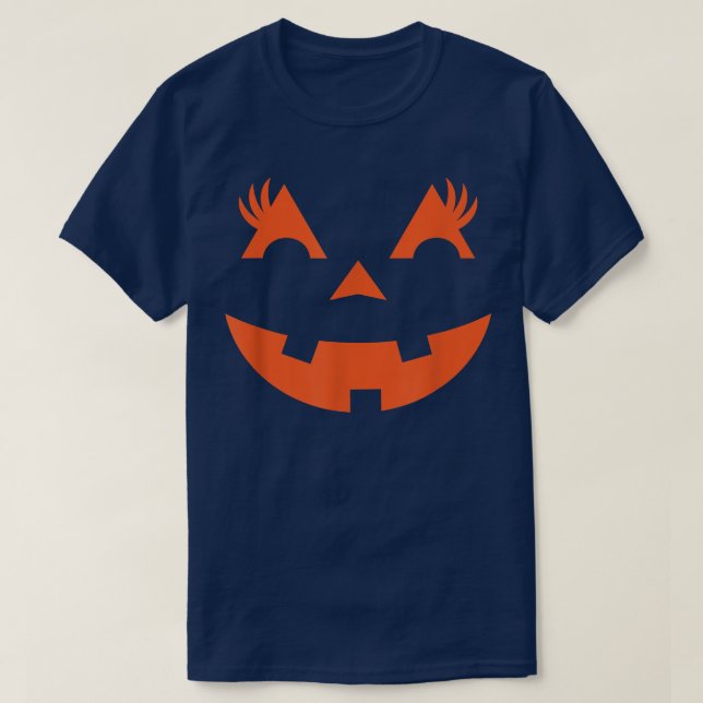 Jack O Lantern Face Pumpkin Eyelashes Halloween Cu T-Shirt (Design Front)