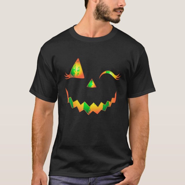 Jack O Lantern Face Pumpkin Eyelashes Hallowen Cos T-Shirt (Front)