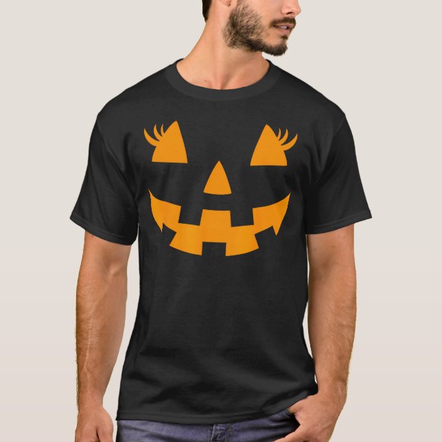 Jack O Lantern Face Pumpkin Eyelashes Hallowen Cos T-Shirt (Front)
