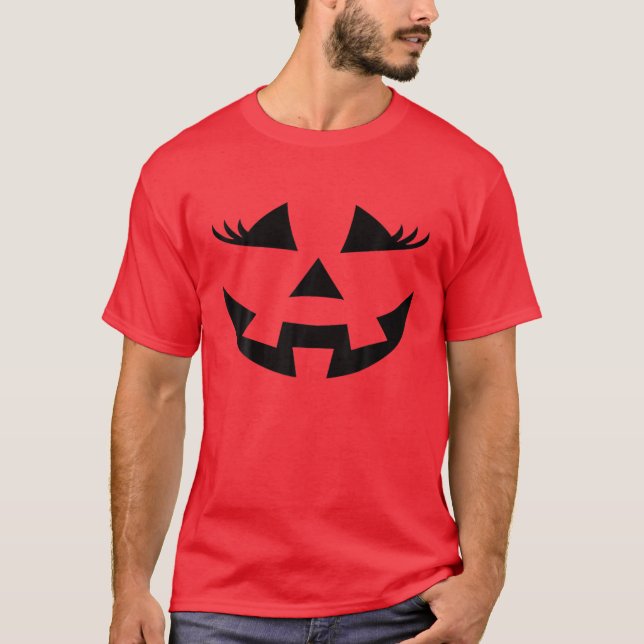 Jack O Lantern Face Pumpkin Eyelashes Hallowen Par T-Shirt (Front)
