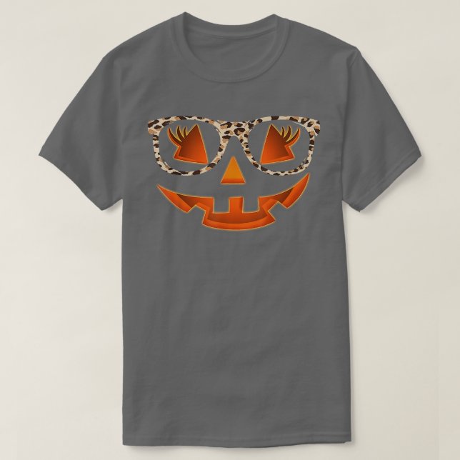 Jack O Lantern Face Pumpkin Halloween Leopard Glas T-Shirt (Design Front)
