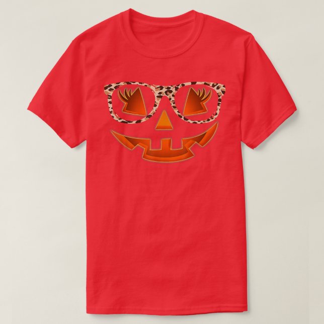 Jack O Lantern Face Pumpkin Halloween Leopard Prin T-Shirt (Design Front)