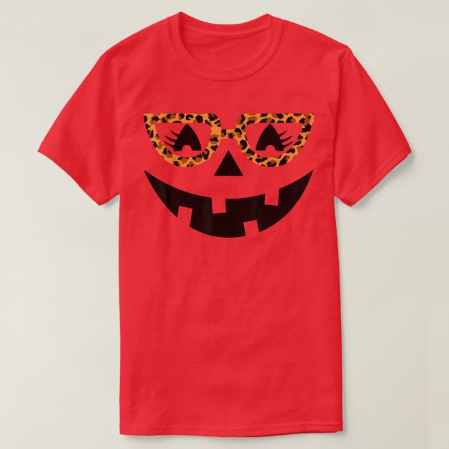 Jack O Lantern Face Pumpkin Halloween Leopard Prin T-Shirt (Design Front)