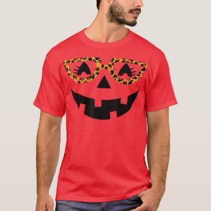 Jack O Lantern Face Pumpkin Halloween Leopard Prin T-Shirt
