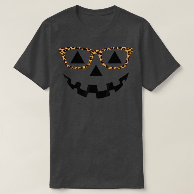 Jack O Lantern Face Pumpkin Halloween Leopard Prin T-Shirt (Design Front)