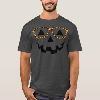Jack O Lantern Face Pumpkin Halloween Leopard Prin T-Shirt