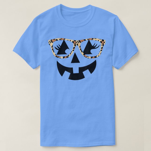 Jack O Lantern Face Pumpkin Halloween Leopard Prin T-Shirt (Design Front)
