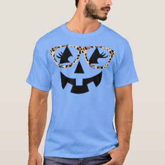 Jack O Lantern Face Pumpkin Halloween Leopard Prin T-Shirt