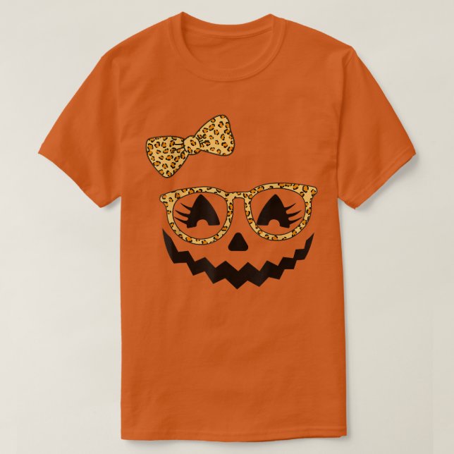 Jack O Lantern Face Pumpkin Halloween Leopard Prin T-Shirt (Design Front)