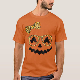 Jack O Lantern Face Pumpkin Halloween Leopard Prin T-Shirt