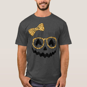 Jack O Lantern Face Pumpkin Halloween Leopard Prin T-Shirt