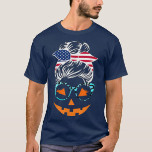 Jack O Lantern Face Pumpkin Halloween Messy Bun345 T-Shirt