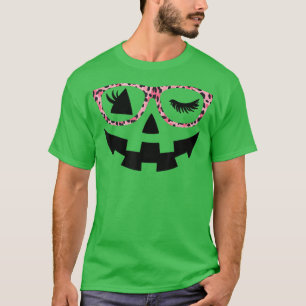 Jack O Lantern Face Pumpkin Hallowen Leopard Print T-Shirt