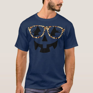 Jack O Lantern Face Pumpkin Hallowen Leopard Print T-Shirt