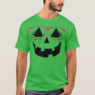 Jack O Lantern Face Pumpkin Hallowen Leopard Print T-Shirt