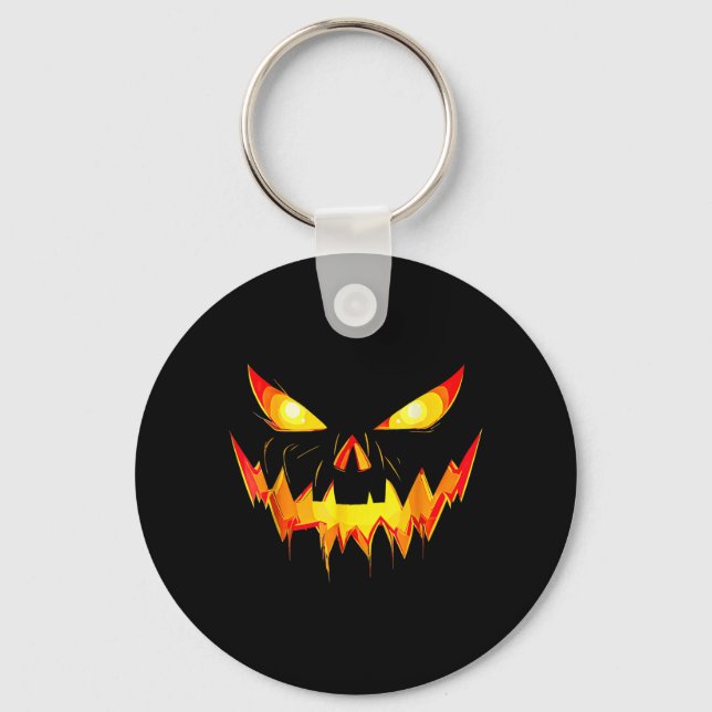 Jack o Lantern face Pumpkin Scary Halloween Key Ring (Front)