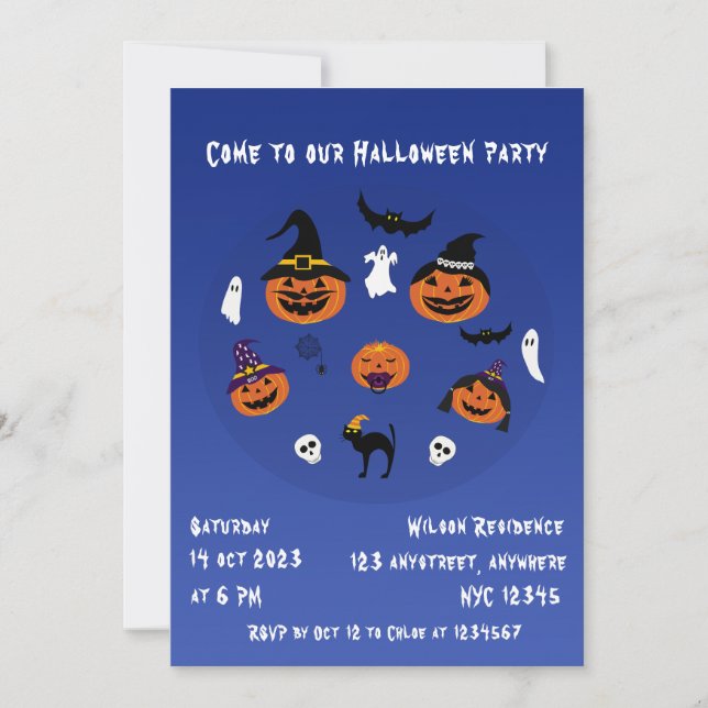 Jack O Lantern Family Spooky Halloween Invitation (Front)