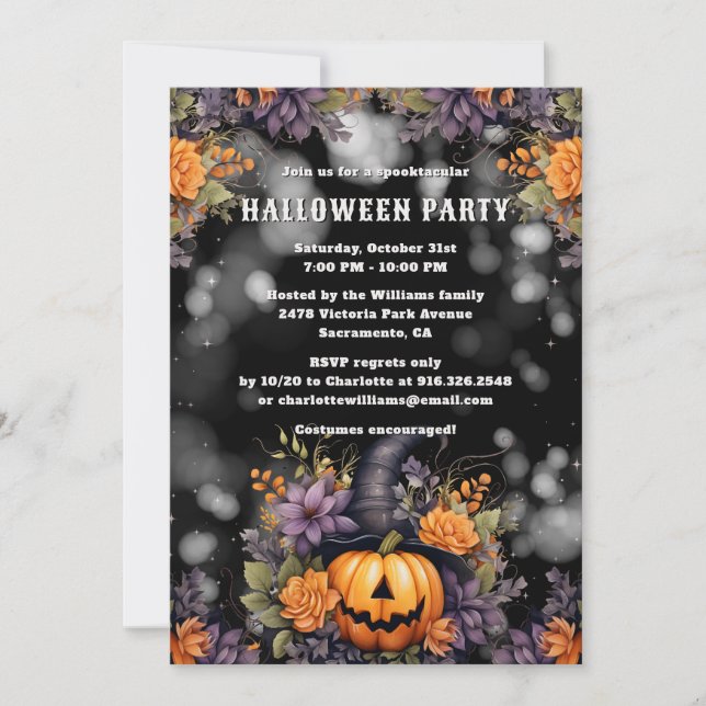 Jack O’Lantern Floral Halloween Party Invitation (Front)
