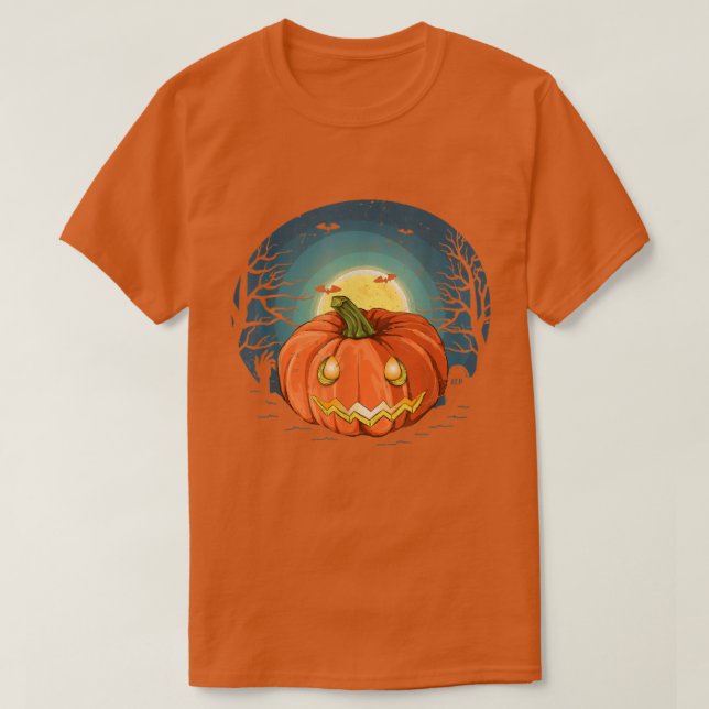 Jack O Lantern Flying Bat Full Moon Spooky Hallowe T-Shirt (Design Front)