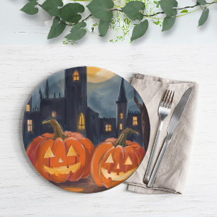 Jack-O-Lantern Fright Halloween Spooky Painted Paper Plate