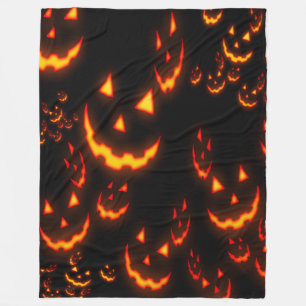Jack O' Lantern Glowing Faces Fleece Blanket