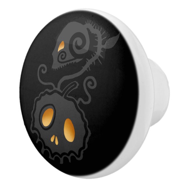 Jack O Lantern Glowing Skull Vine Ceramic Knob (Right)