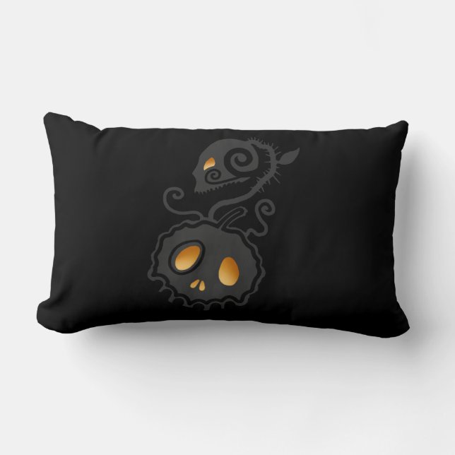 Jack O Lantern Glowing Skull Vine Lumbar Cushion (Front)
