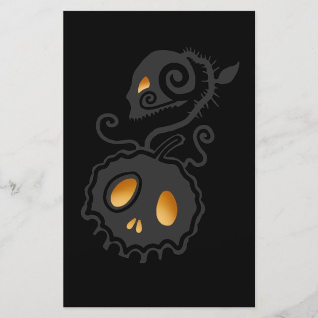 Jack O Lantern Glowing Skull Vine Stationery (Front)