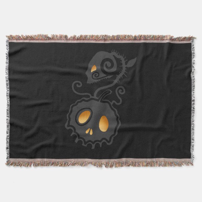 Jack O Lantern Glowing Skull Vine Throw Blanket (Front)