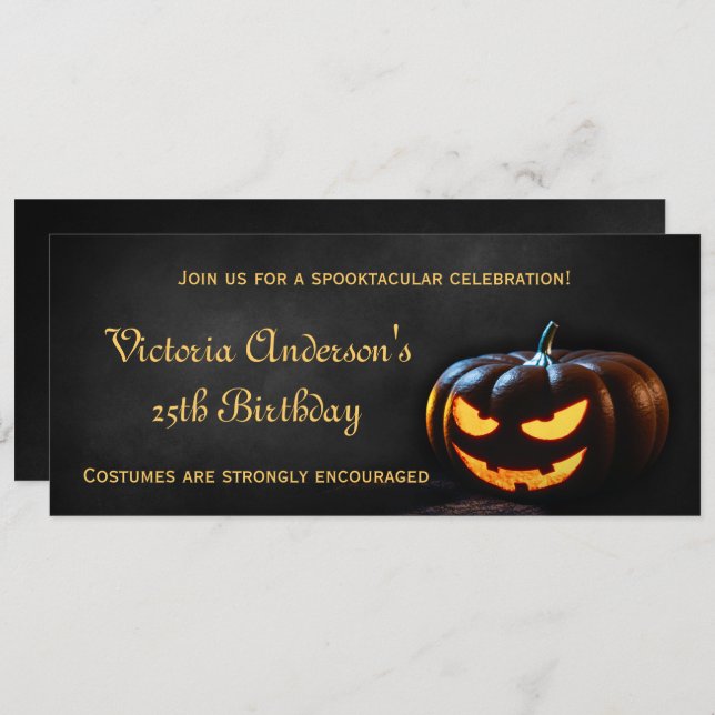 Jack-O-Lantern Halloween Birthday Party Invitation (Front/Back)