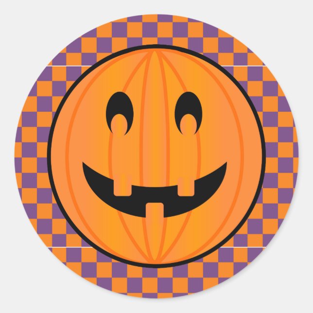 Jack o Lantern, Halloween Chequered Design Sticker (Front)