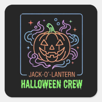 Jack-O-Lantern Halloween Crew Neon Spooky Vintage Square Sticker