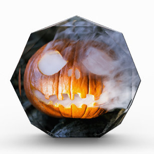 Jack-o-Lantern Halloween Pumpkin Head on Fire  Acrylic Award