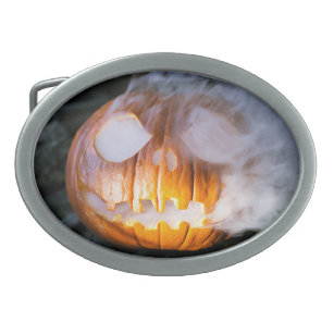 Jack-o-Lantern Halloween Pumpkin Head on Fire  Belt Buckle