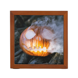 Jack-o-Lantern Halloween Pumpkin Head on Fire  Desk Organiser