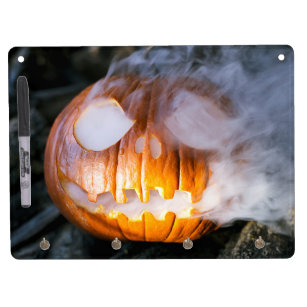 Jack-o-Lantern Halloween Pumpkin Head on Fire  Dry Erase Board With Key Ring Holder