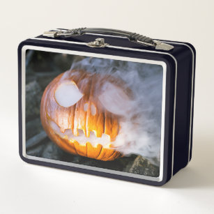 Jack-o-Lantern Halloween Pumpkin Head on Fire  Metal Lunch Box
