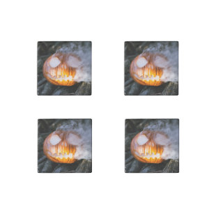 Jack-o-Lantern Halloween Pumpkin Head on Fire  Stone Magnet