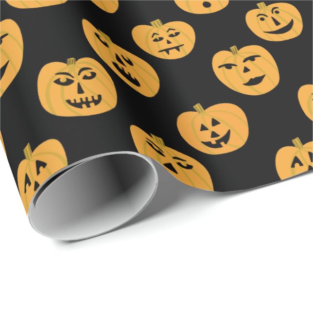 Jack-O-Lantern Halloween PUMPKIN Pattern Gift Wrapping Paper (Roll Corner)