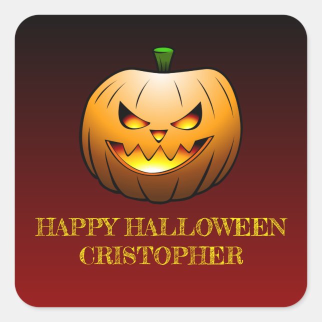 Jack-o-Lantern Halloween Pumpkin Square Sticker (Front)