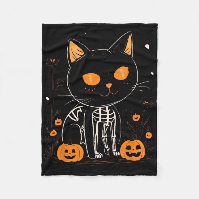 Jack O Lantern Halloween Spooky Kawaii Skeleton Ca Fleece Blanket (Front)