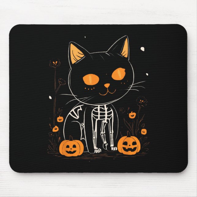 Jack O Lantern Halloween Spooky Kawaii Skeleton Ca Mouse Pad (Front)