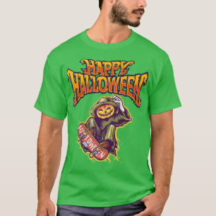 Jack O Lantern Happy Halloween with Skateboard T-Shirt