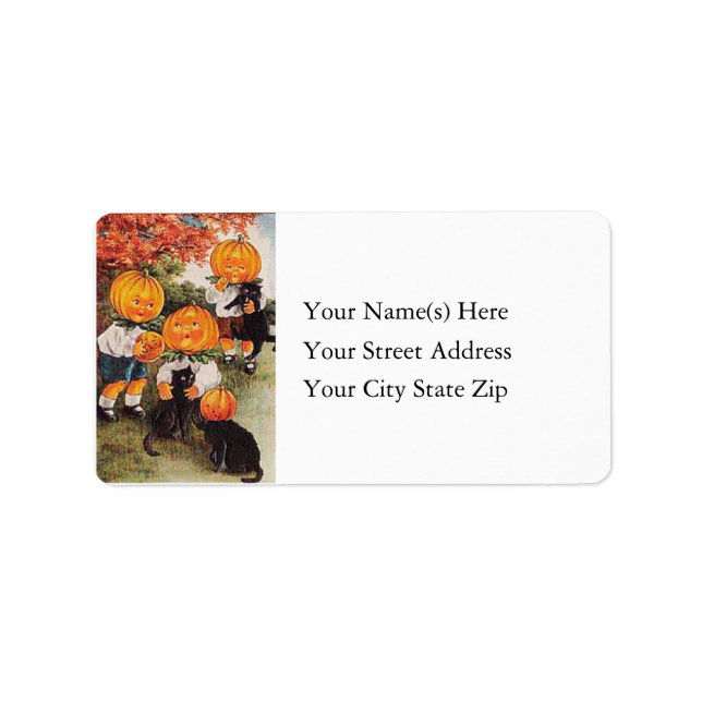 Jack O Lantern Heads With Black Cats Address Label (Front)