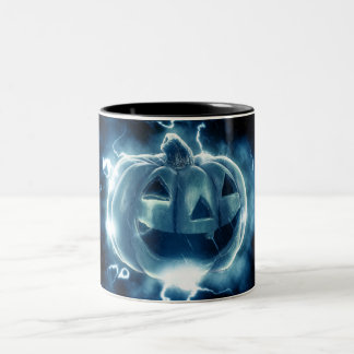 jack-o-lantern in the rain Two-Tone coffee mug