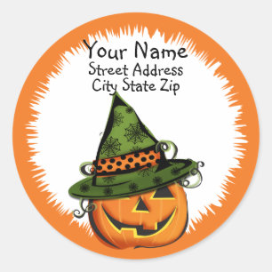 Jack-O-Lantern in Witch Hat Address Label