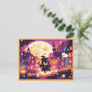 Jack-o'-Lantern Kid in Halloween Town Postcard