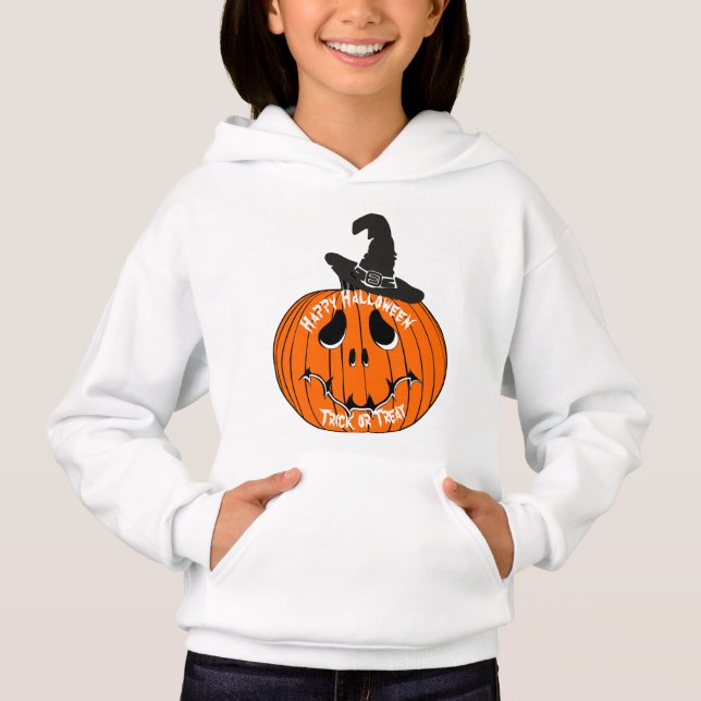 Jack O' Lantern Kids Hoodie Witch Hat Halloween (Front)